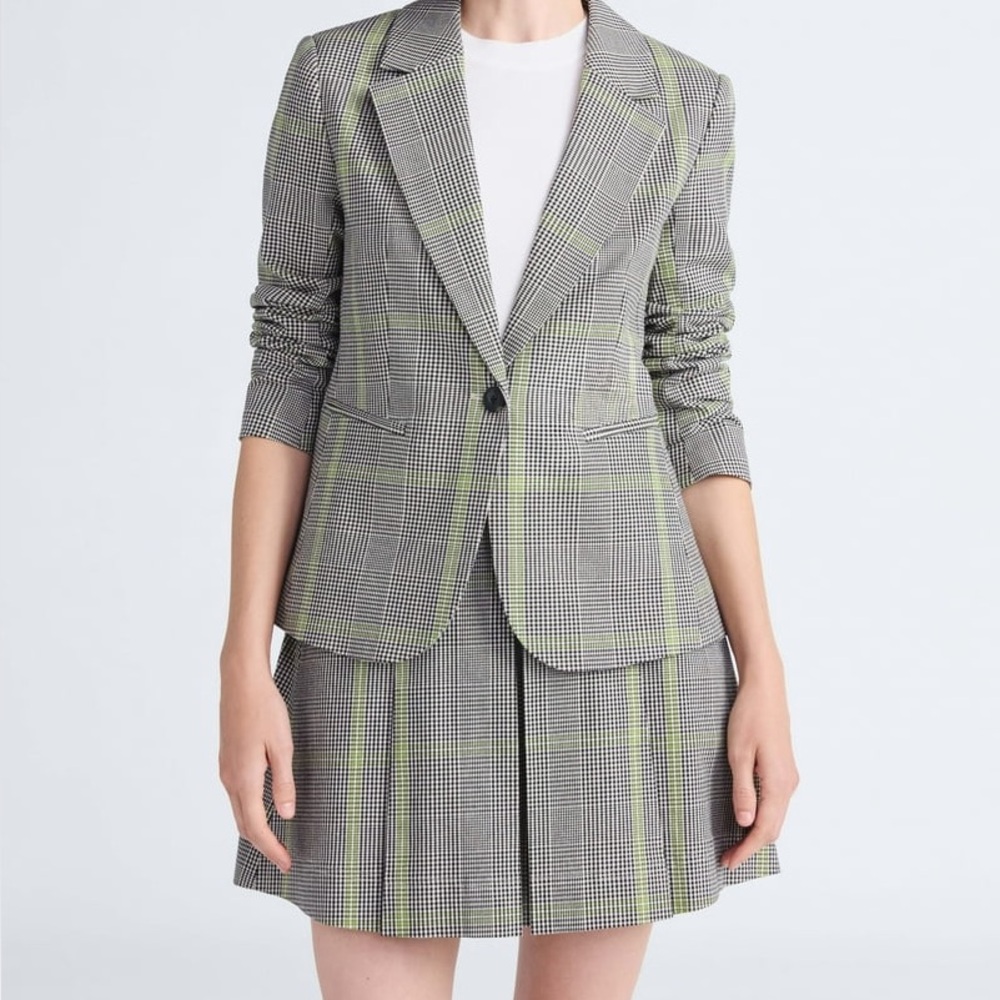 New Free Assembly Single Breasted Plaid Blazer & Pleated Skirt Office Business